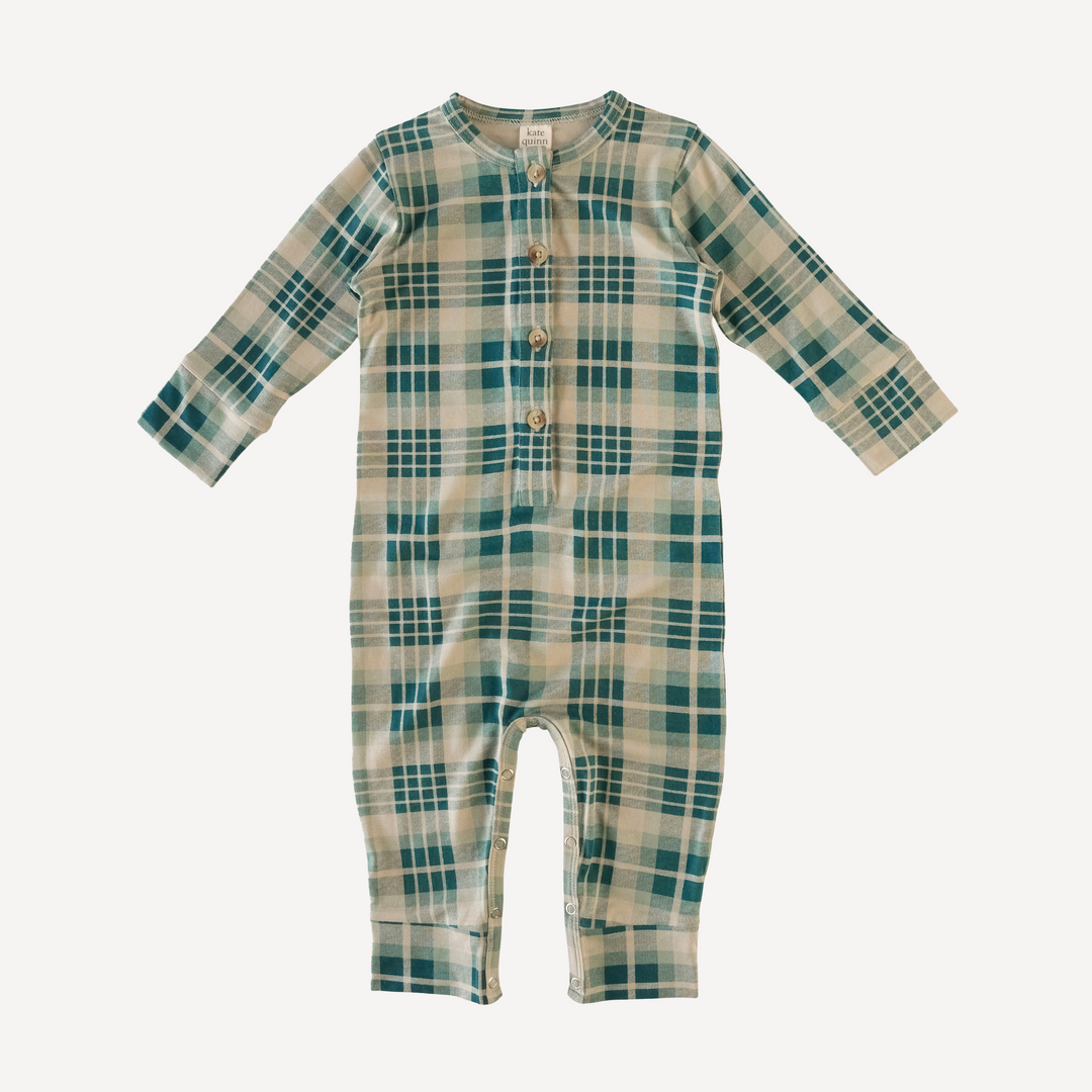 long sleeve sport union suit | balsam plaid | organic cotton jersey