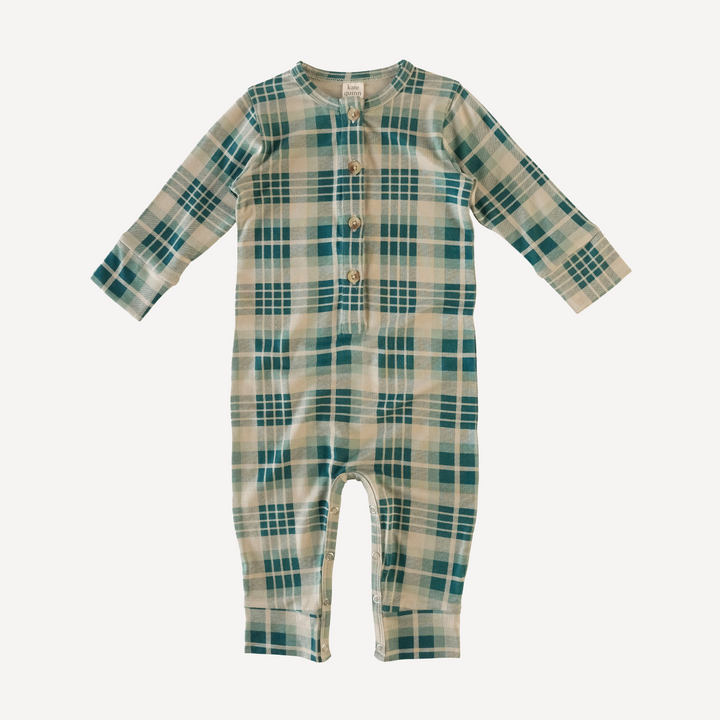 long sleeve sport union suit | balsam plaid | organic cotton jersey