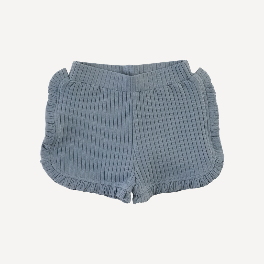 ruffle track short | citadel | organic cotton wide rib
