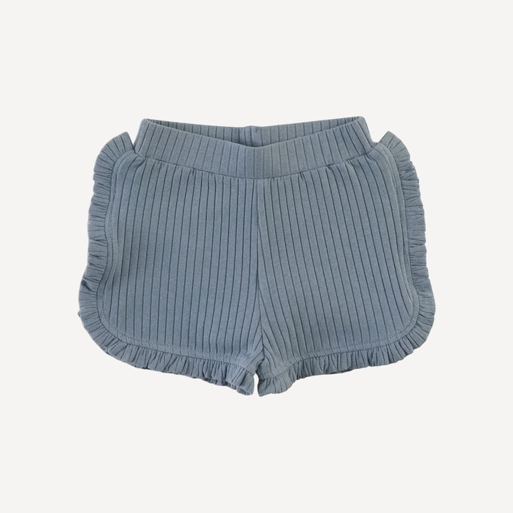ruffle track short | citadel | organic cotton wide rib