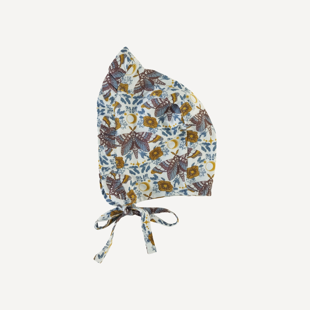 small ruffle bonnet | blue butterfly night | bamboo