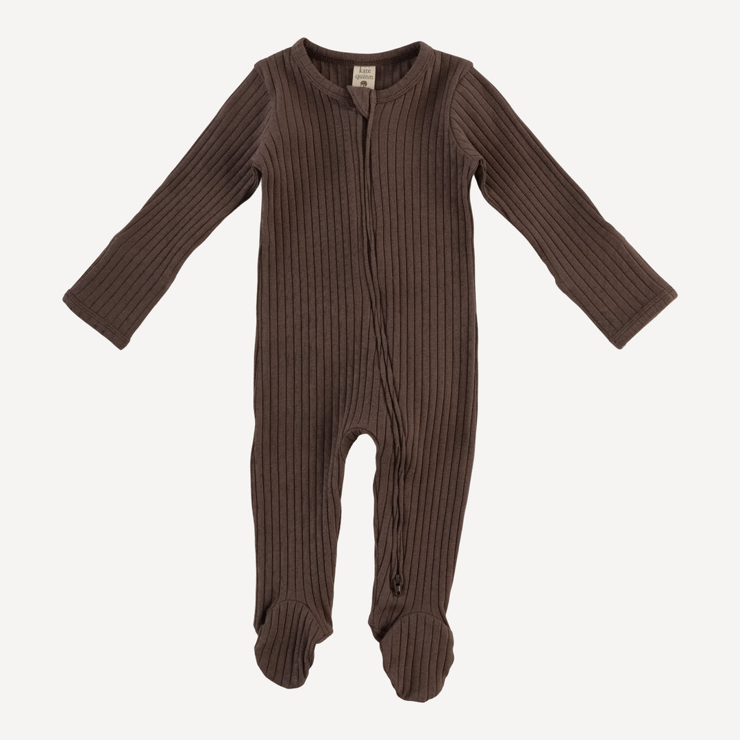 long sleeve zipper footie | chocolate chunk | organic cotton wide rib