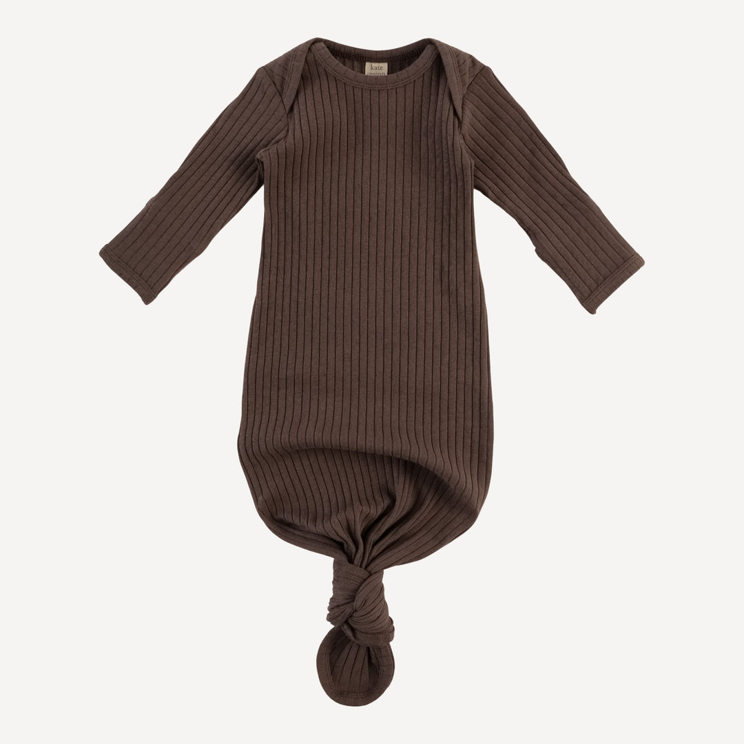 long sleeve lap neck knotted gown | chocolate chunk | organic cotton wide rib