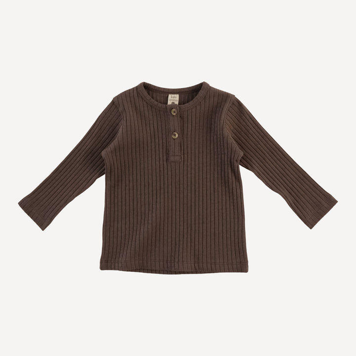 long sleeve basic henley tee | chocolate chunk | organic cotton wide rib