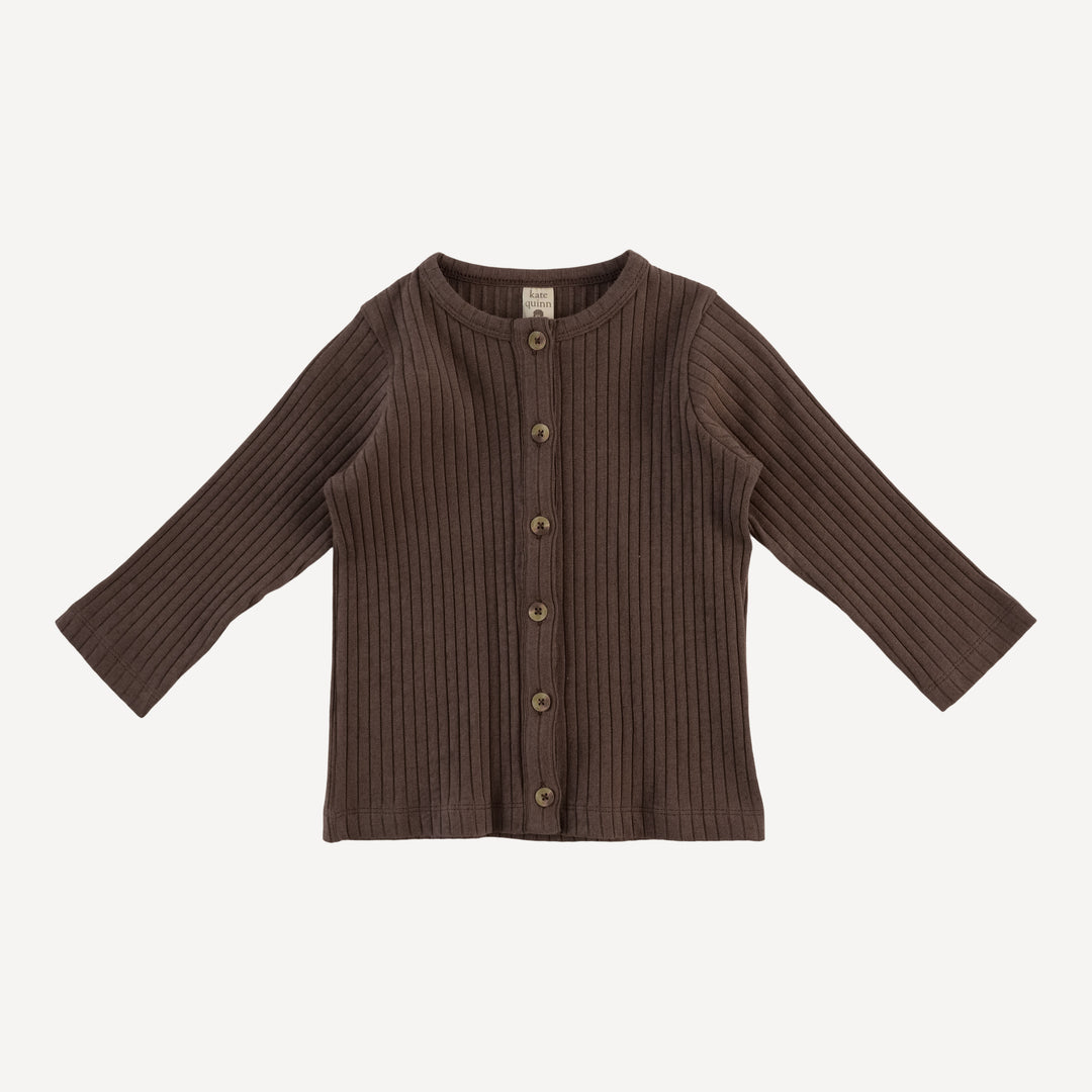 long sleeve cardigan | chocolate chunk | organic cotton wide rib