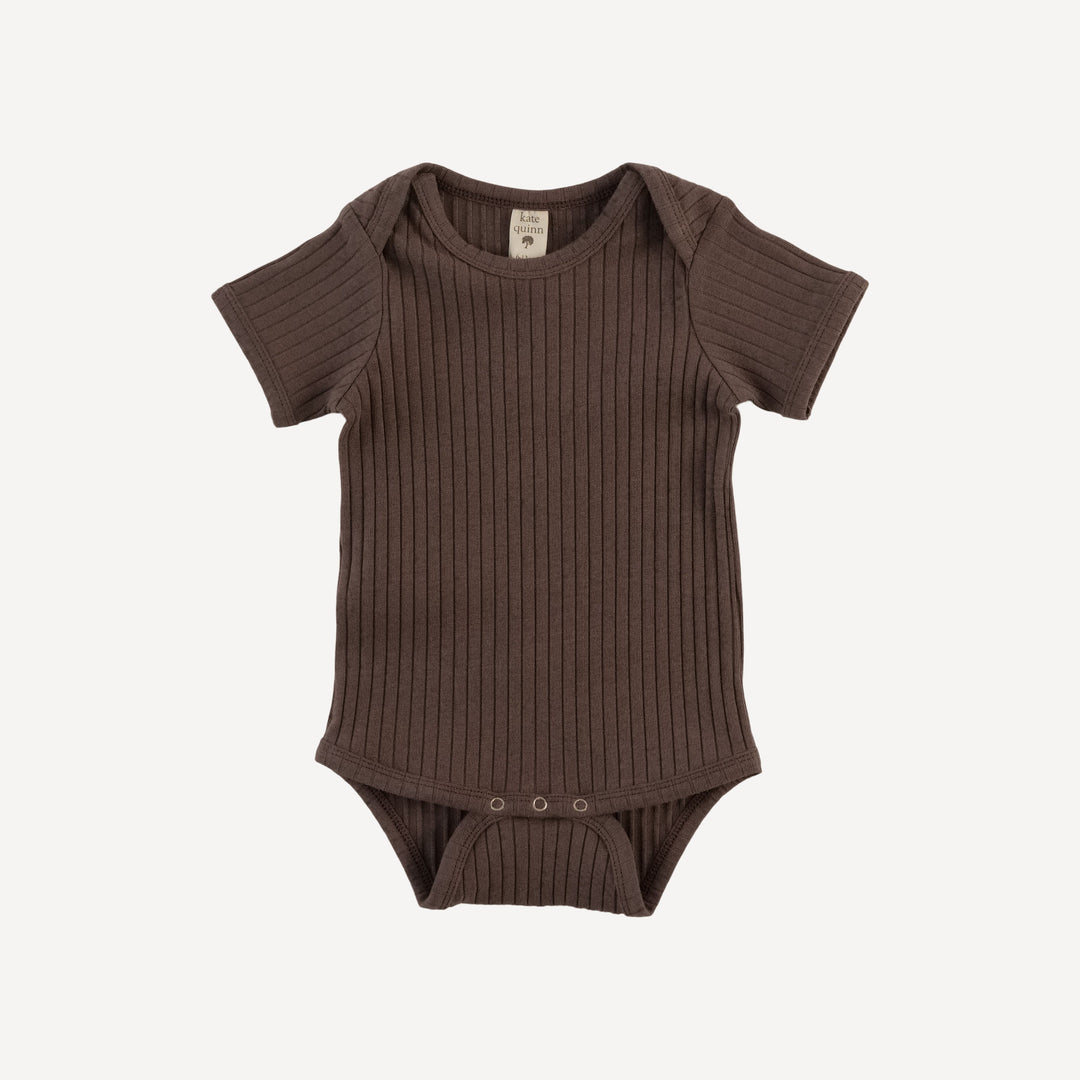short sleeve lap neck bodysuit | chocolate chunk | organic cotton wide rib