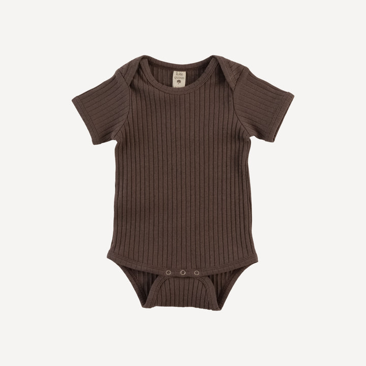 short sleeve lap neck bodysuit | chocolate chunk | organic cotton wide rib
