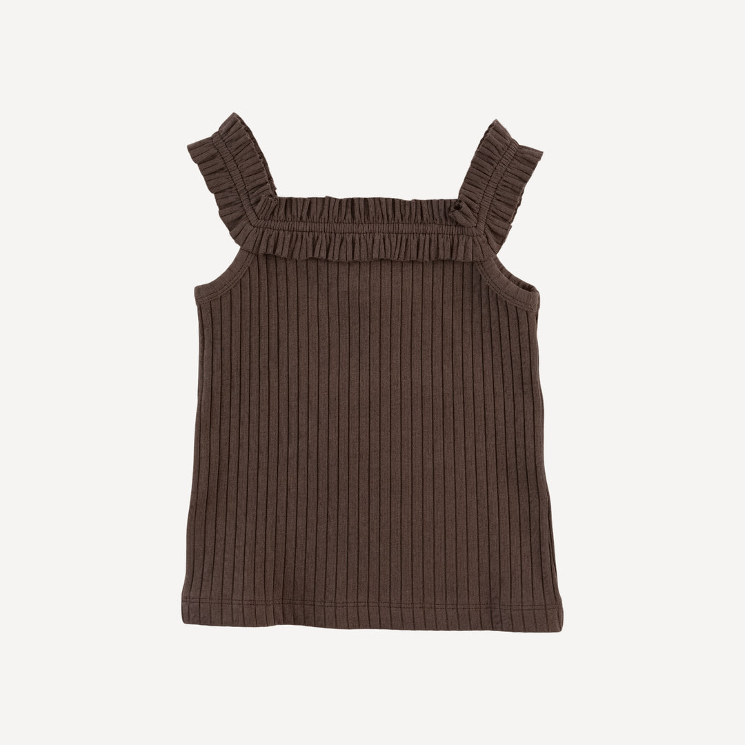 ruffle square neck tank | chocolate chunk | organic cotton wide rib
