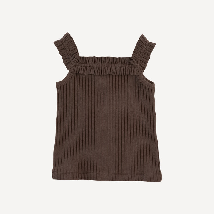 ruffle square neck tank | chocolate chunk | organic cotton wide rib