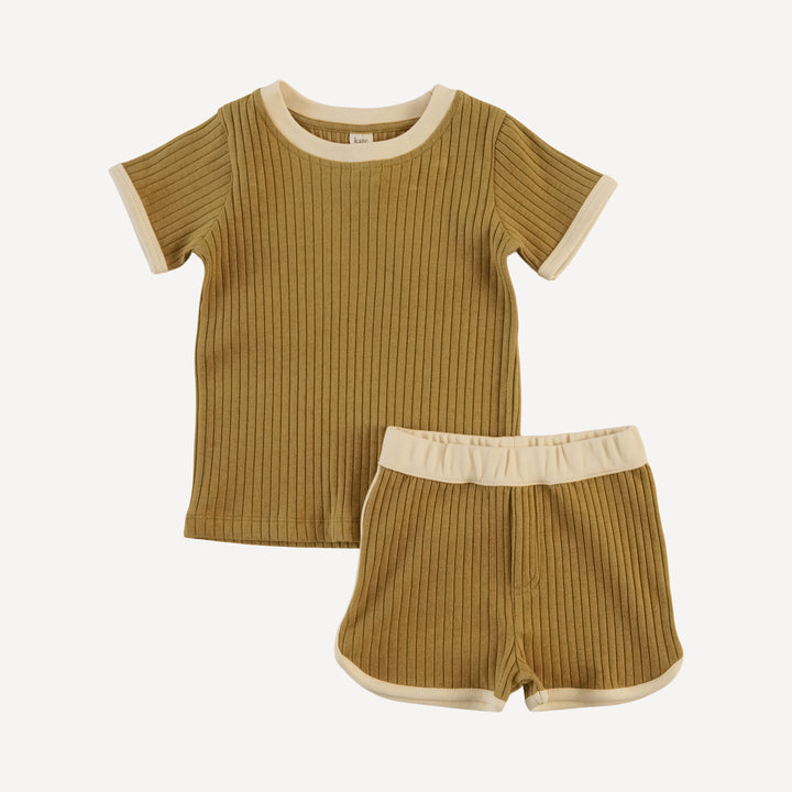 short sleeve ringer tee + retro short set | fennel | organic cotton wide rib