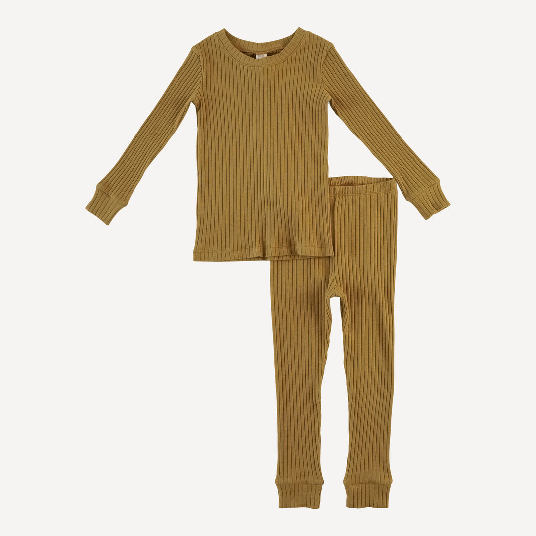 long sleeve crew neck pj set | fennel | organic cotton wide rib