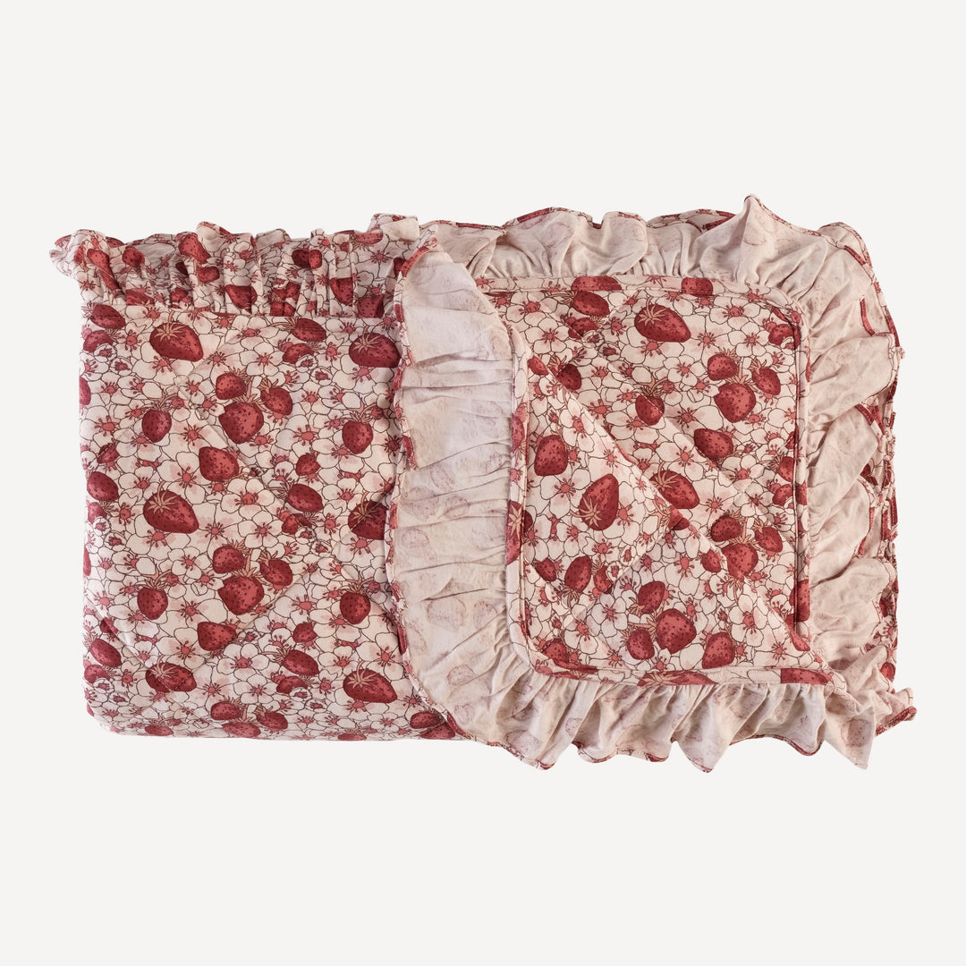 ruffle quilt | pink strawberry floral | bamboo