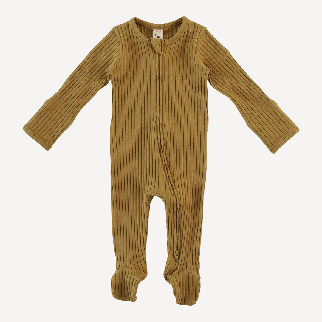 long sleeve zipper footie | fennel | organic cotton wide rib