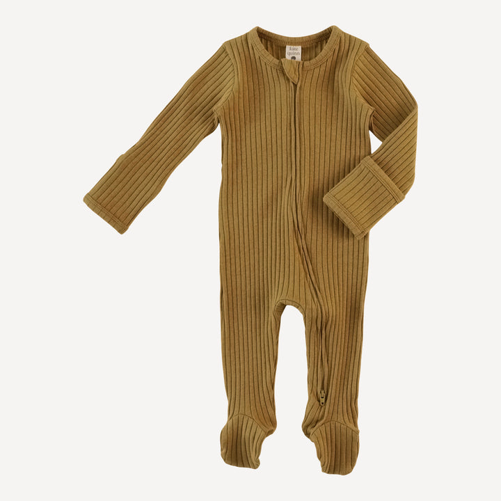 long sleeve zipper footie | fennel | organic cotton wide rib