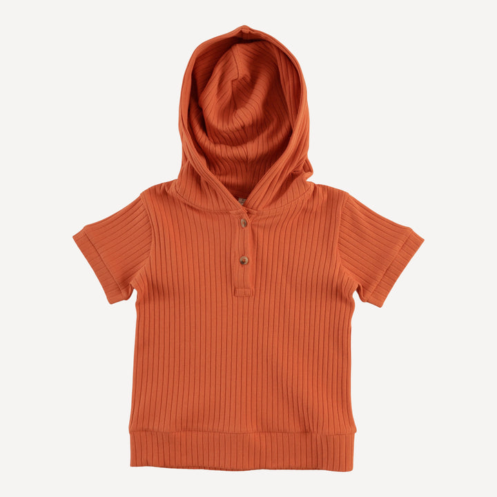 short sleeve henley hoodie | mango | organic cotton wide rib