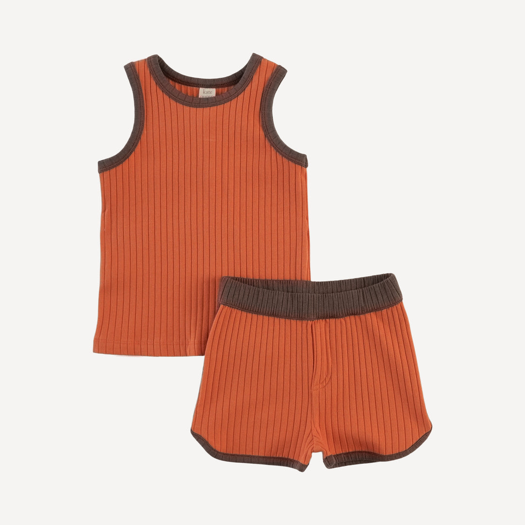 ringer tank + retro short set | mango | organic cotton wide rib