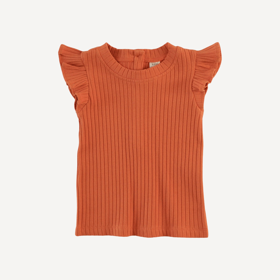 sleeveless flutter ruffle shoulder top | mango | organic cotton wide rib