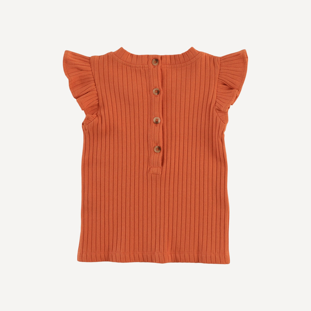 sleeveless flutter ruffle shoulder top | mango | organic cotton wide rib