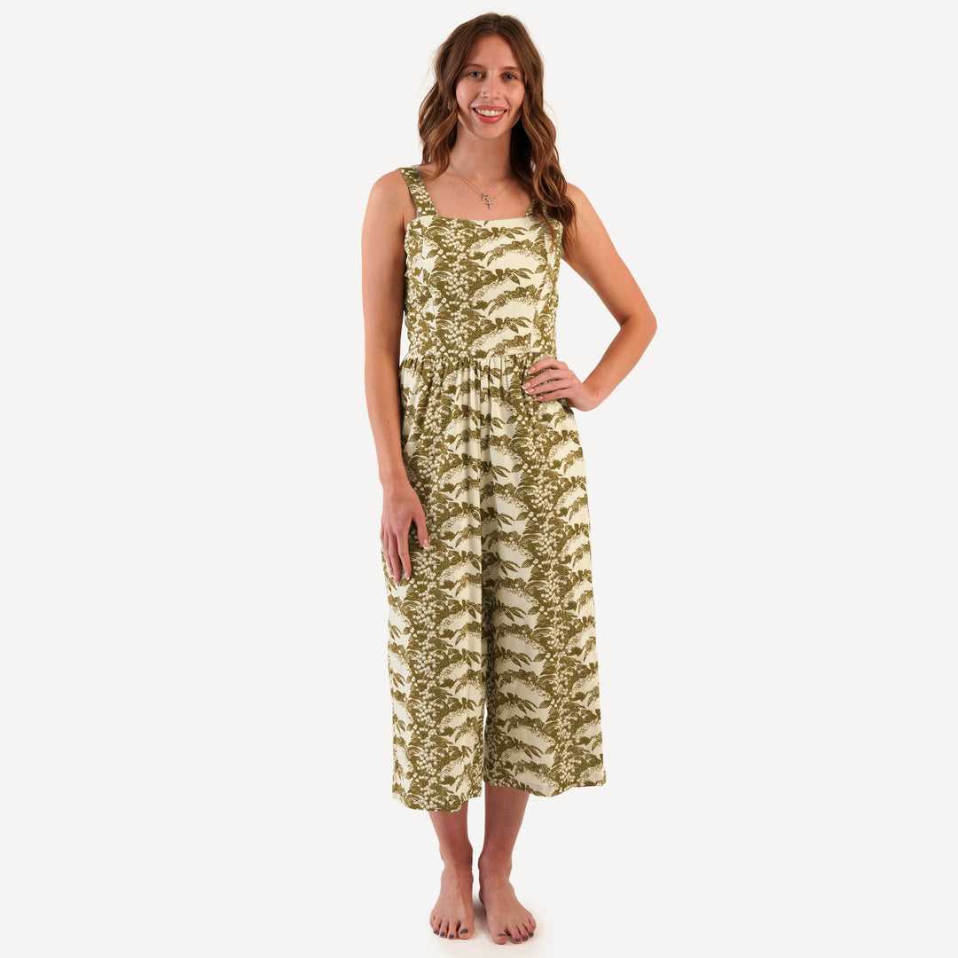 womens tie back jumpsuit | fennel lily | organic cotton gauze