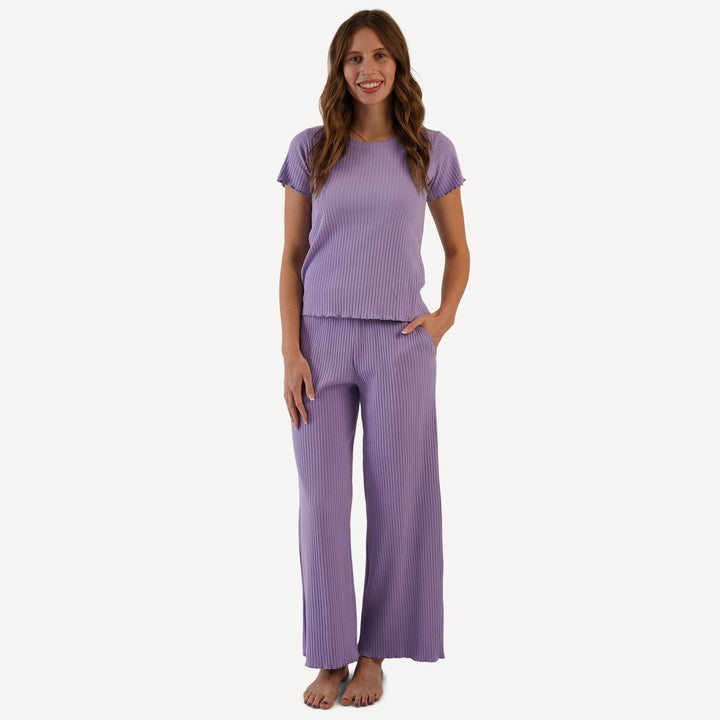 womens short sleeve jade set | violet bloom | organic cotton wide rib