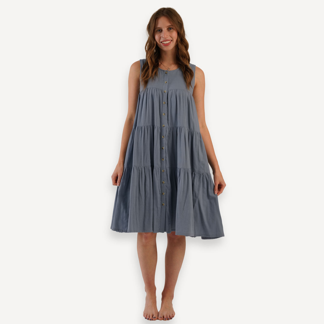 womens sleeveless tiered dress | citadel | organic cotton gauze