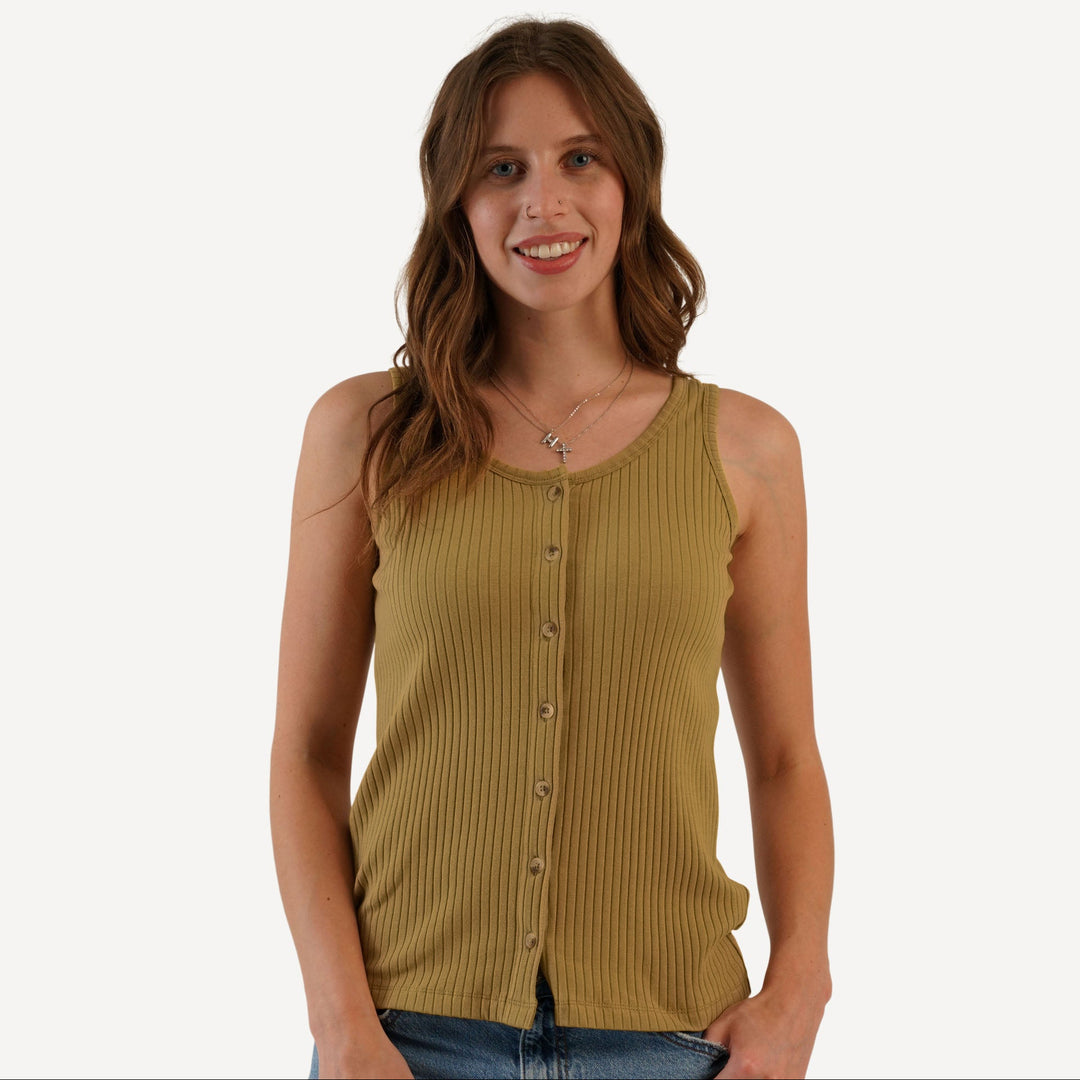womens button tank | fennel | organic cotton wide rib