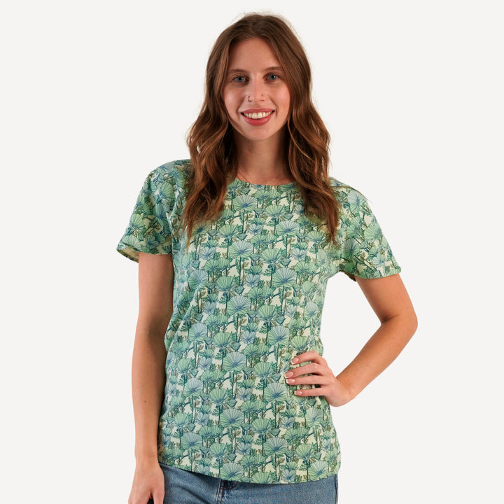 womens flutter sleeve top | small aqua poppies | organic cotton interlock