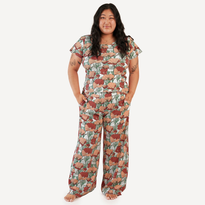 womens short sleeve jade set | california poppies | organic cotton interlock