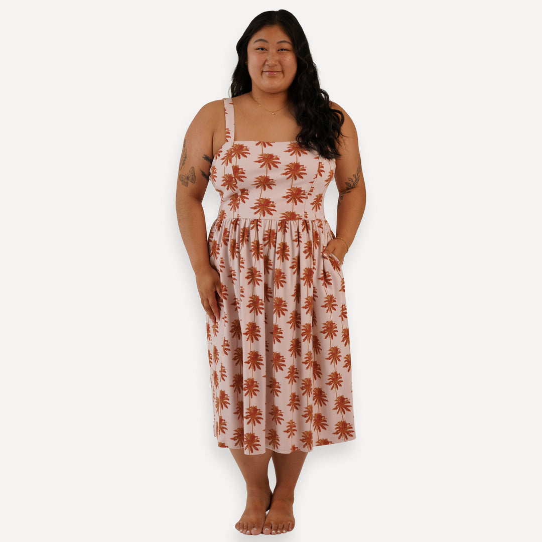 womens tie back dress | mango palm | organic cotton interlock
