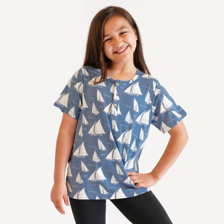 tween short sleeve henley tee | mid-century sailing | bamboo