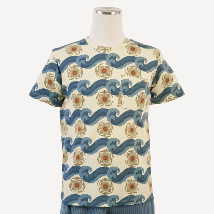 mens short sleeve pocket tee | blue ocean sun | organic cotton interlock