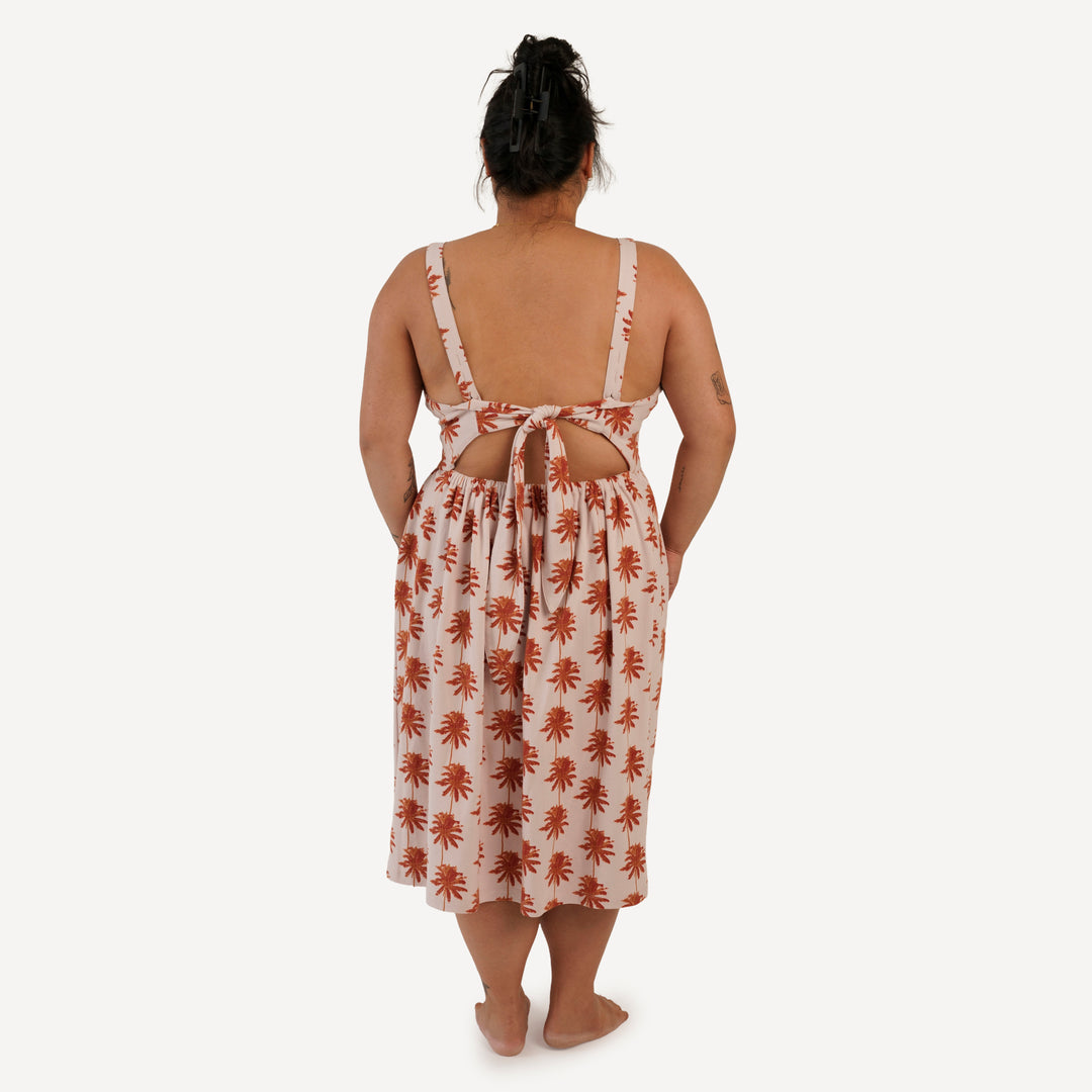 womens tie back dress | mango palm | organic cotton interlock