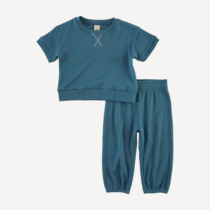 short sleeve relaxed jogger set | stone blue | organic cotton single rib