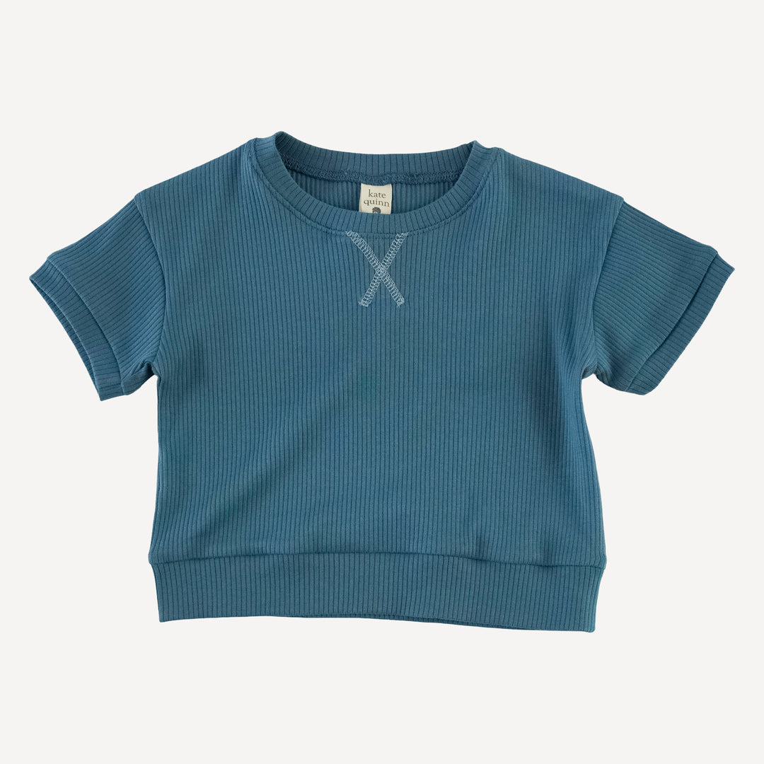 short sleeve relaxed jogger set | stone blue | organic cotton single rib