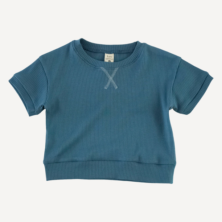 short sleeve relaxed jogger set | stone blue | organic cotton single rib