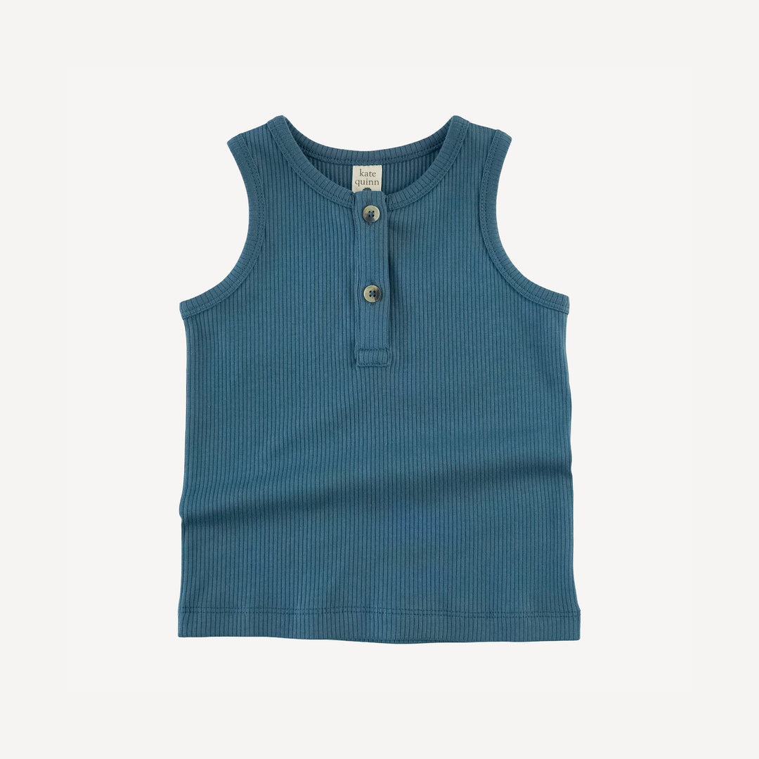 henley tank | stone blue | organic cotton single rib