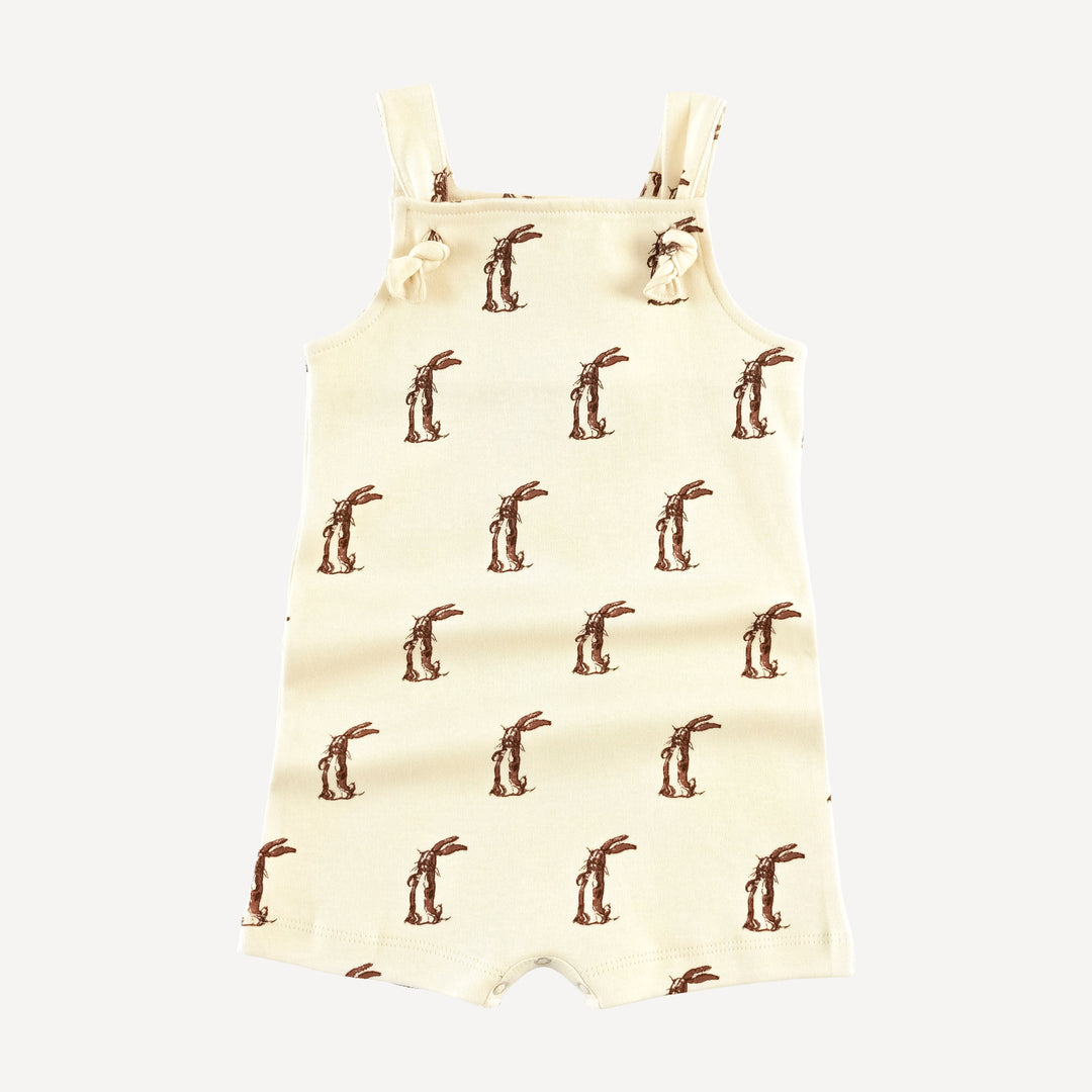 tie overall shortie | plush rabbit | organic cotton interlock