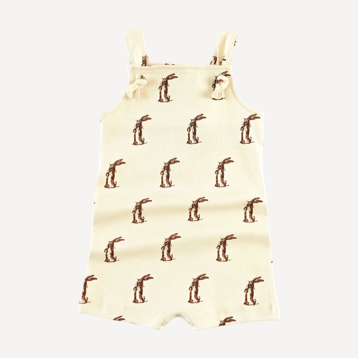 tie overall shortie | plush rabbit | organic cotton interlock