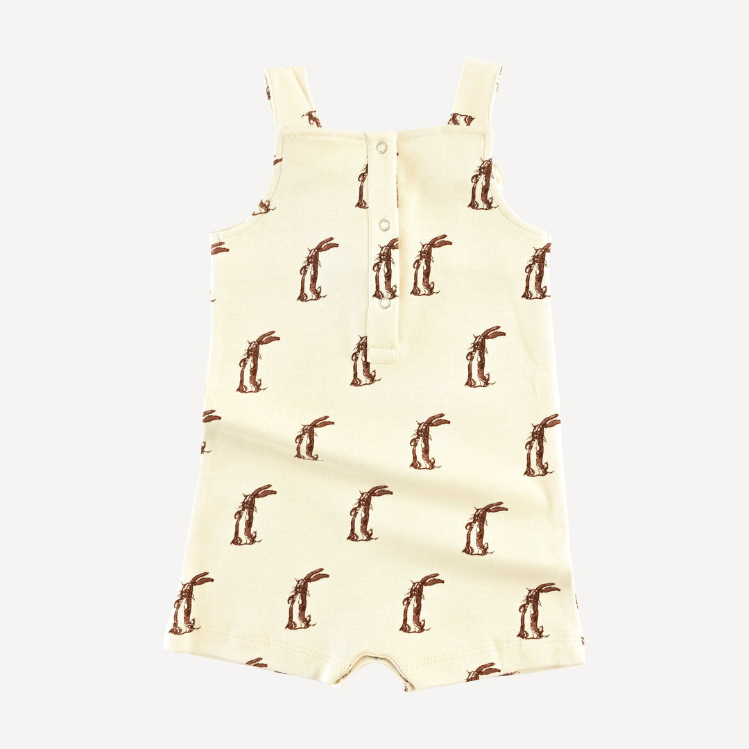 tie overall shortie | plush rabbit | organic cotton interlock