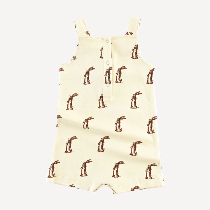 tie overall shortie | plush rabbit | organic cotton interlock