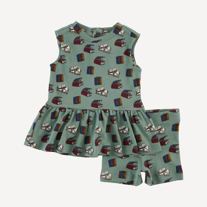sleeveless kate top + bike short set | books | organic cotton interlock
