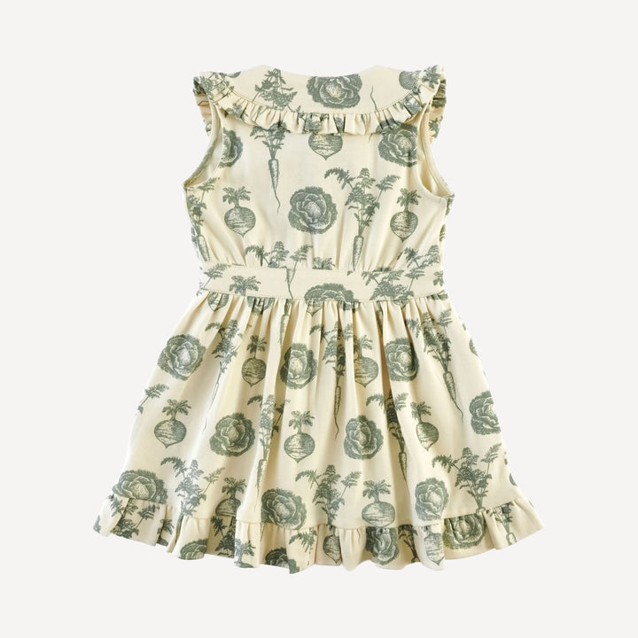 sleeveless ruffle peter pan dress | jadeite veggies | organic cotton interlock