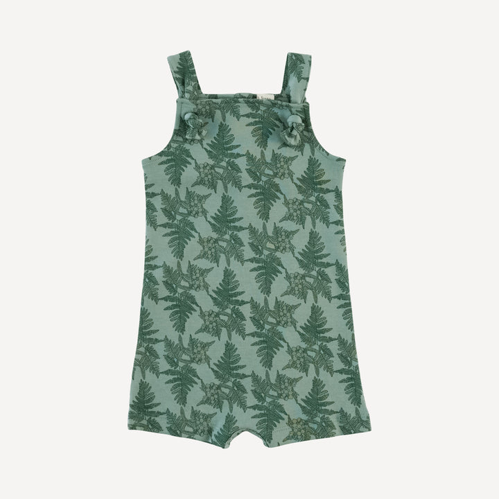 tie overall shortie | fern floral | organic cotton interlock