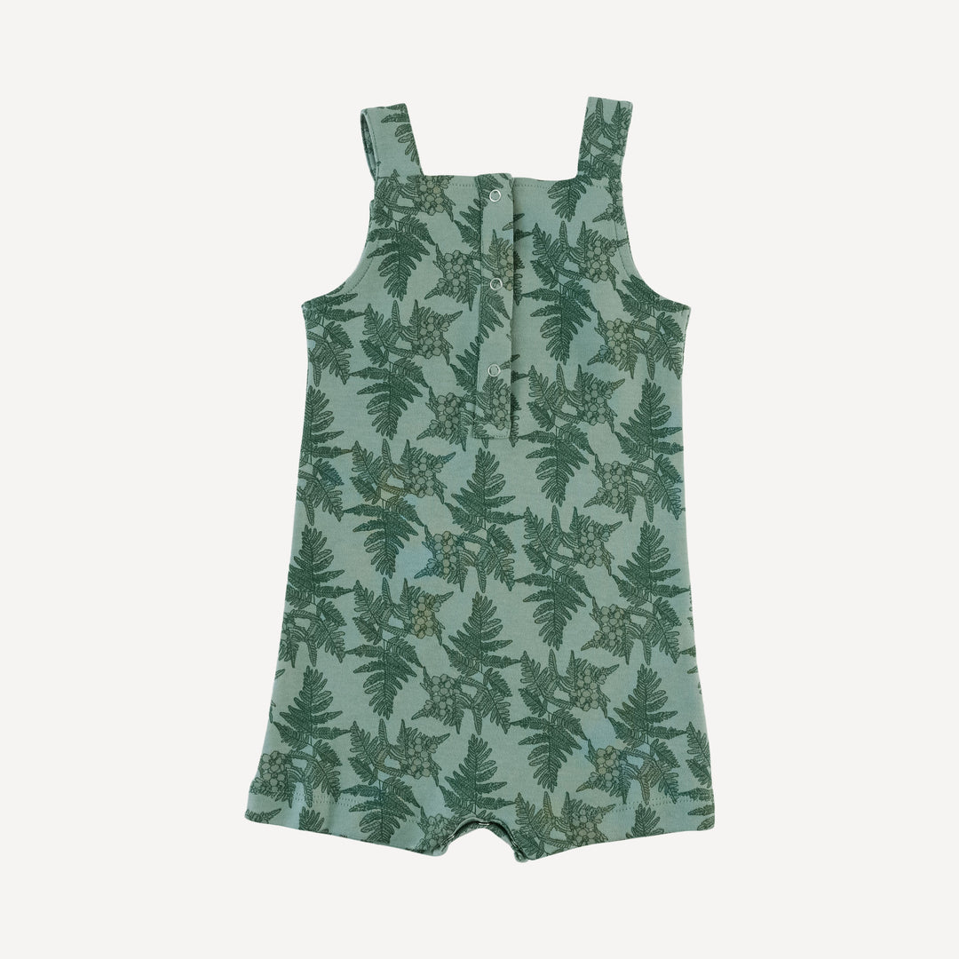 tie overall shortie | fern floral | organic cotton interlock