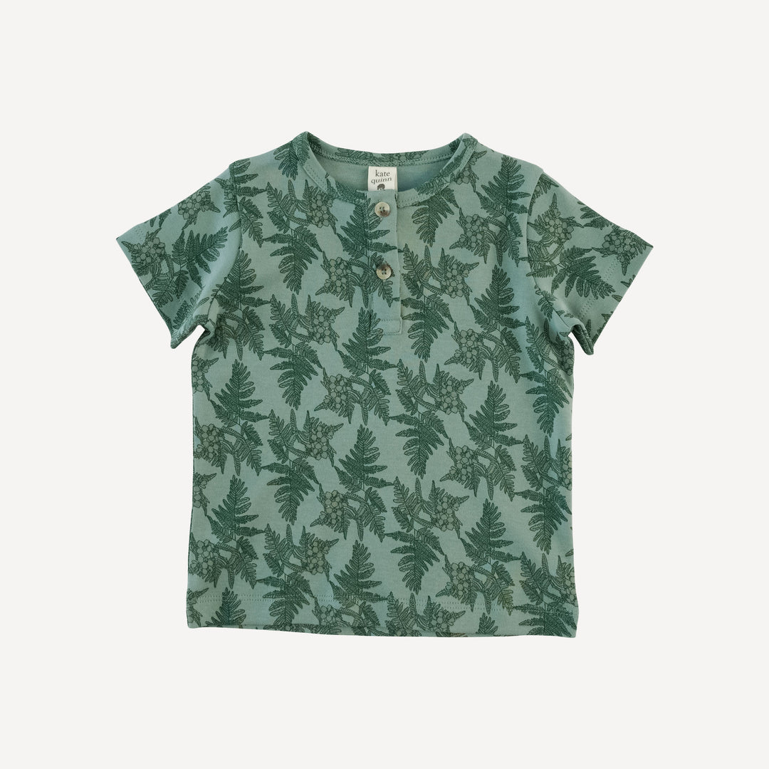 short sleeve basic henley tee | fern floral | organic cotton interlock