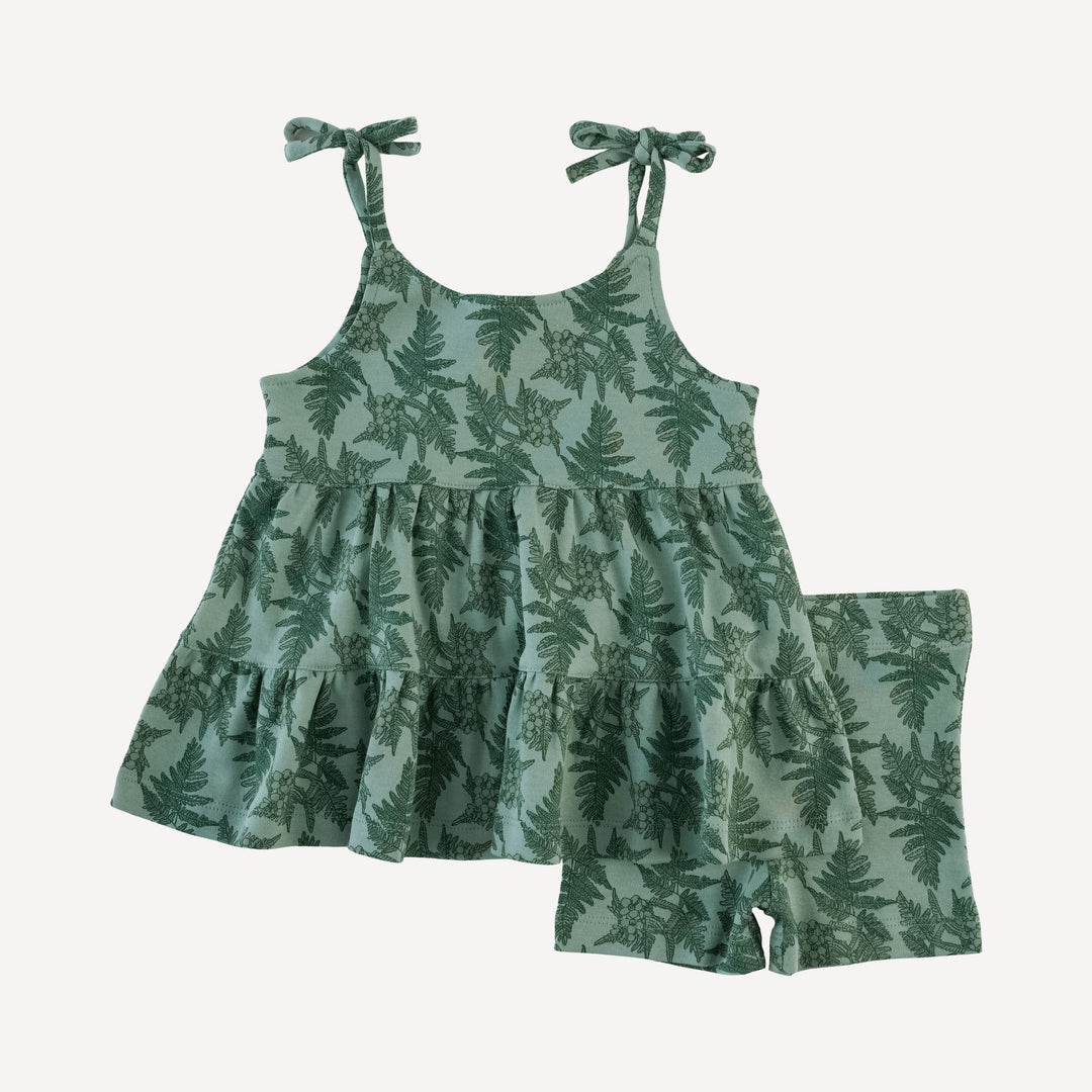 spaghetti tie prairie top + bike short set | fern floral | organic cotton interlock
