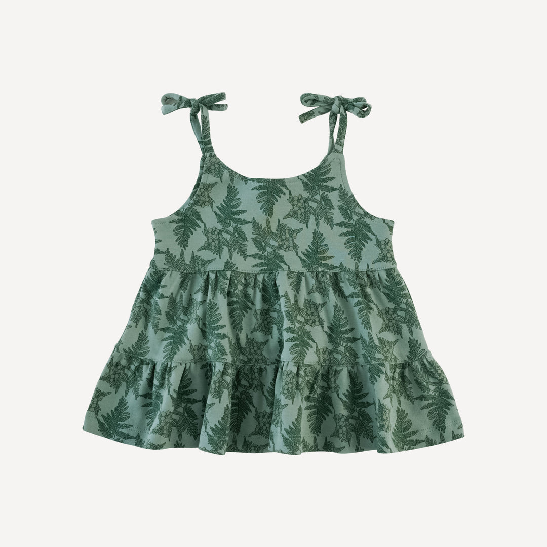 spaghetti tie prairie top + bike short set | fern floral | organic cotton interlock