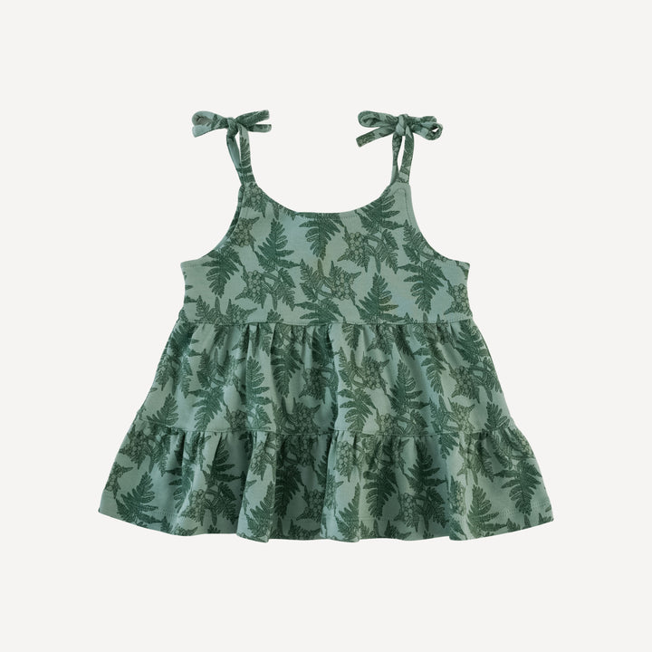 spaghetti tie prairie top + bike short set | fern floral | organic cotton interlock