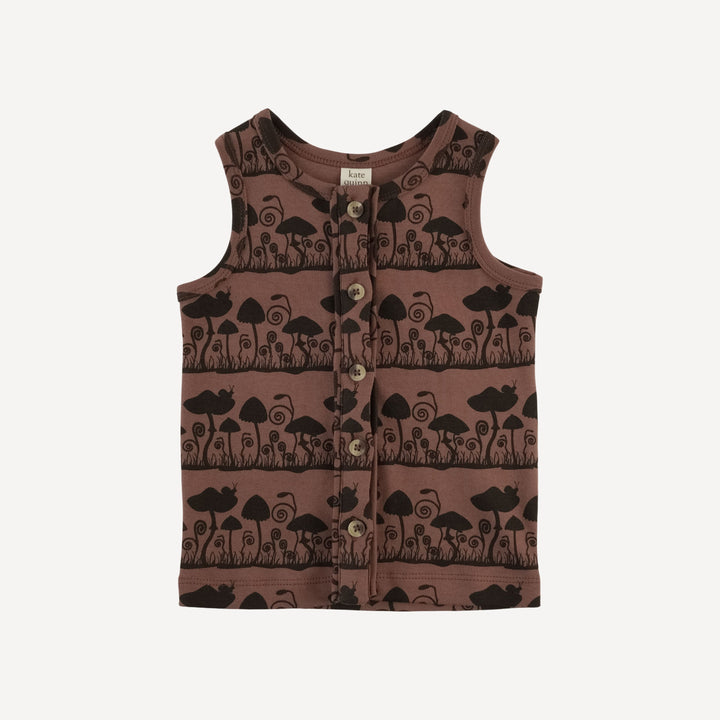 sleeveless button skinny tank | mushroom | organic cotton interlock