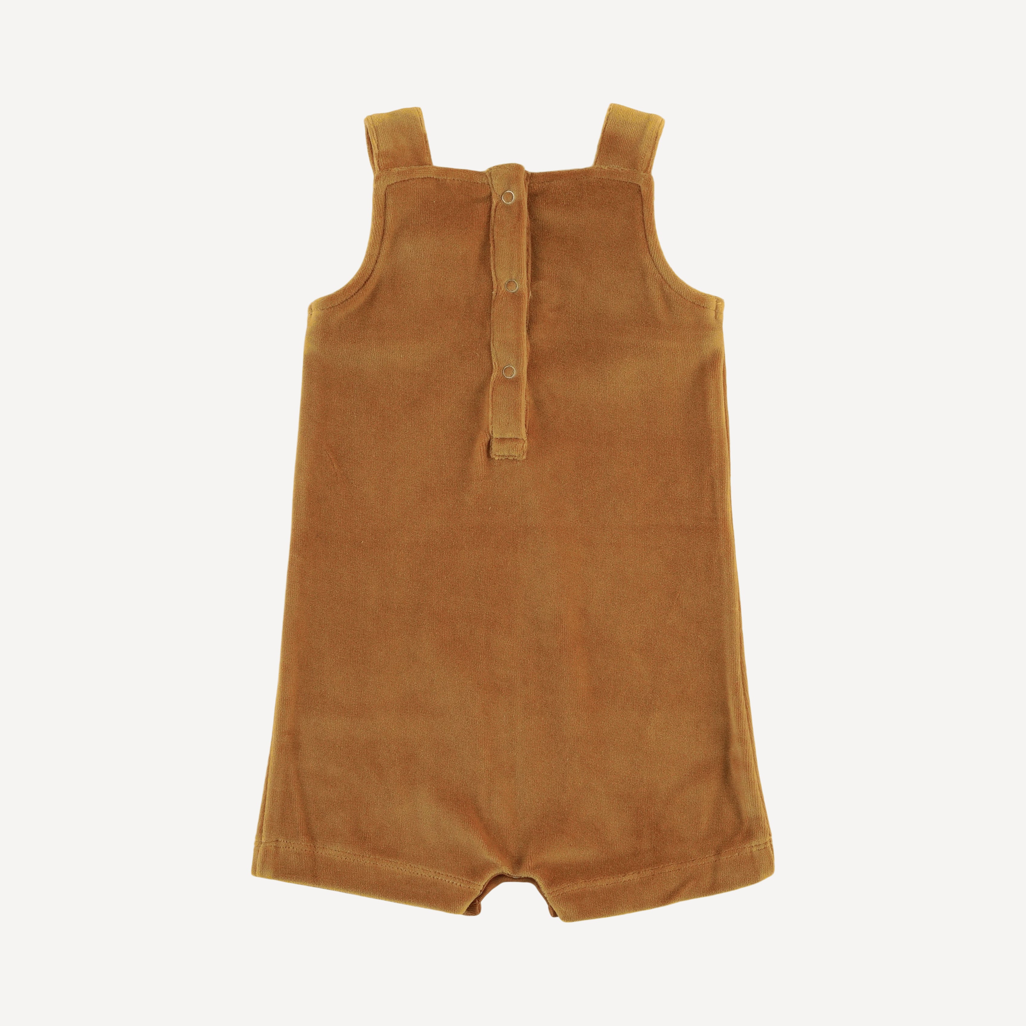 tie overall shortie | apple cinnamon | organic cotton velour